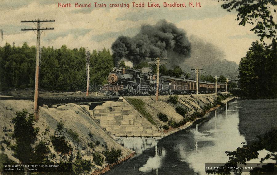 Postcard: North Bound Train crossing Todd Lake, Bradford, New Hampshire